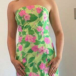 Lily Pulitzer Sabrina pink and pistachio green strapless mini dress Womens 2